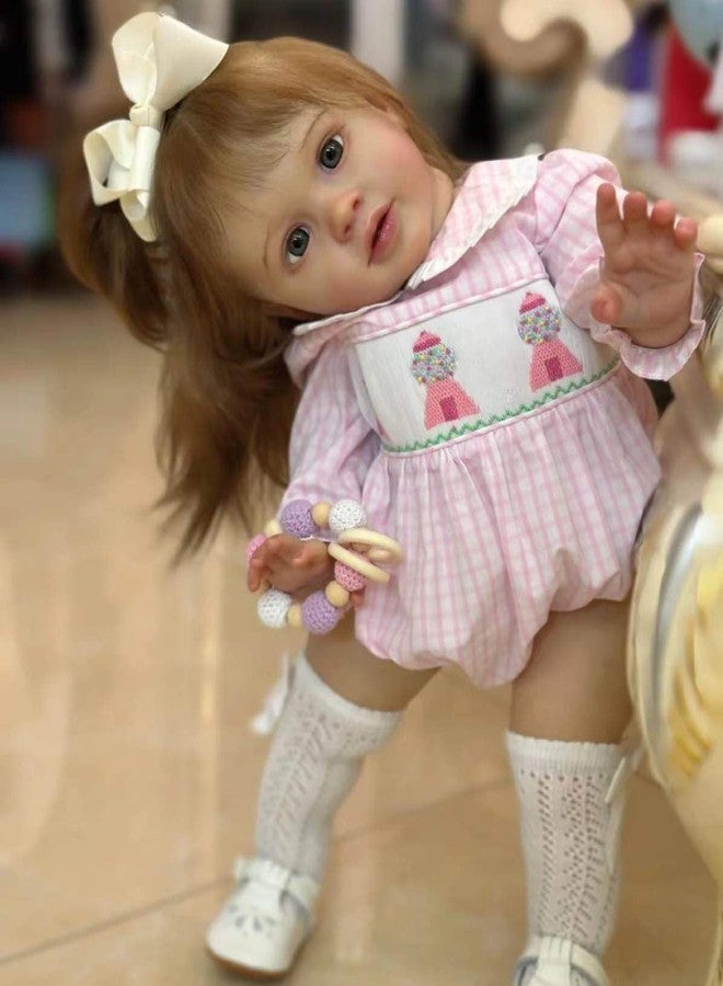 iCradle Reborn Baby Dolls 26inch Soft Silicone Vinyl Newborn Toddler Baby Doll Handrooted Brown Hair Babies Toy Gifts for Kids Age 3+ - Image 4