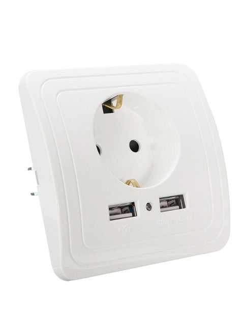 DIXINGE 2A Dual USB Port Wall Charger Adapter 16A EU Plug Socket Power Outlet Panel(White)