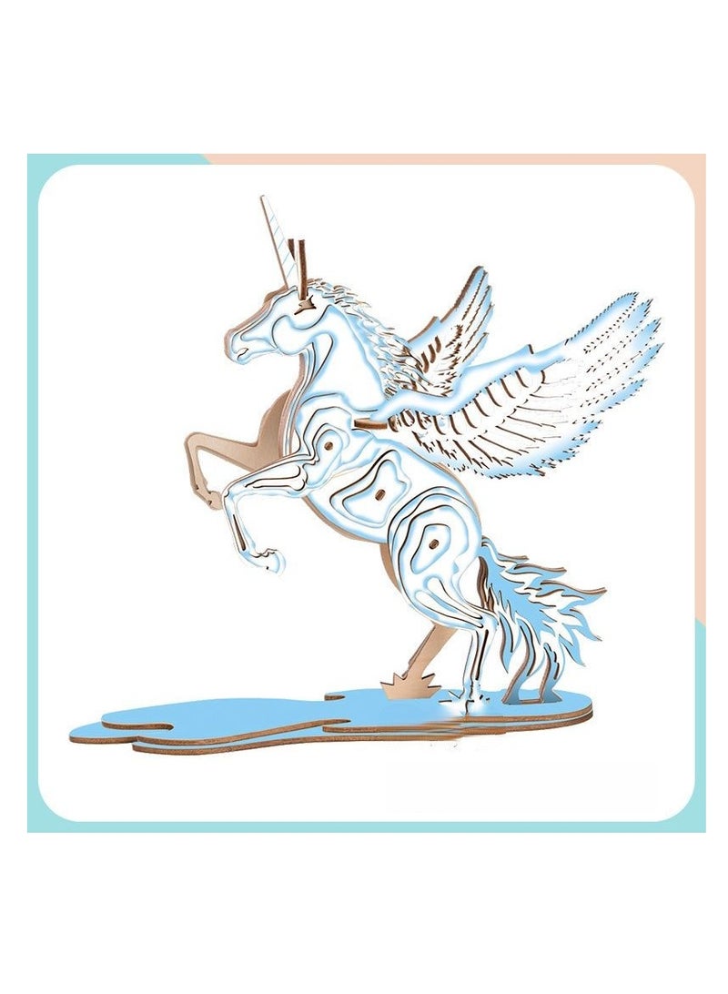 Jigsaw Wooden DIY Handmade Materials Assembled Animal Model Unicorn Educational Creative Toys