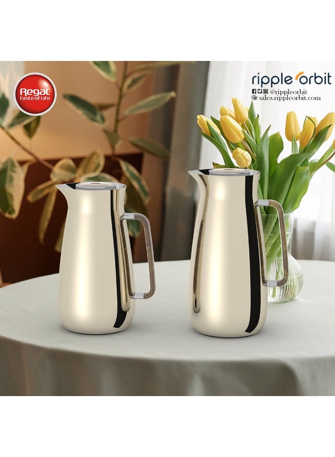 ريجال من ريبل طقم ترمس حافظ للحرارة 0.8 لتر + 1 لتر – ستانلس ستيل مزدوج الجدار مع بطانة زجاجية – حافظ ساخن وبارد - Image 1