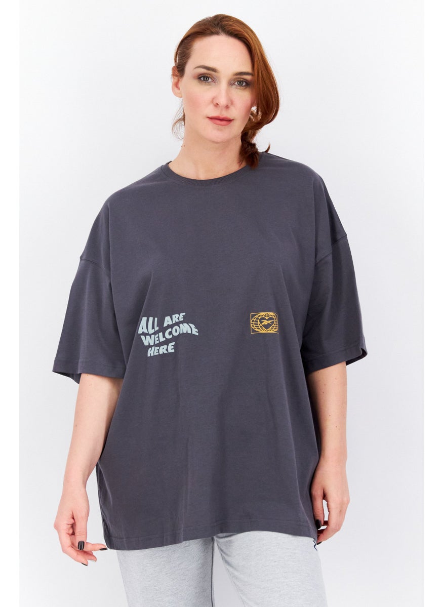 Reebok Women Sportswear Fit Embroidered Logo Outdoor T-shirt, Dark Grey  - Image 1