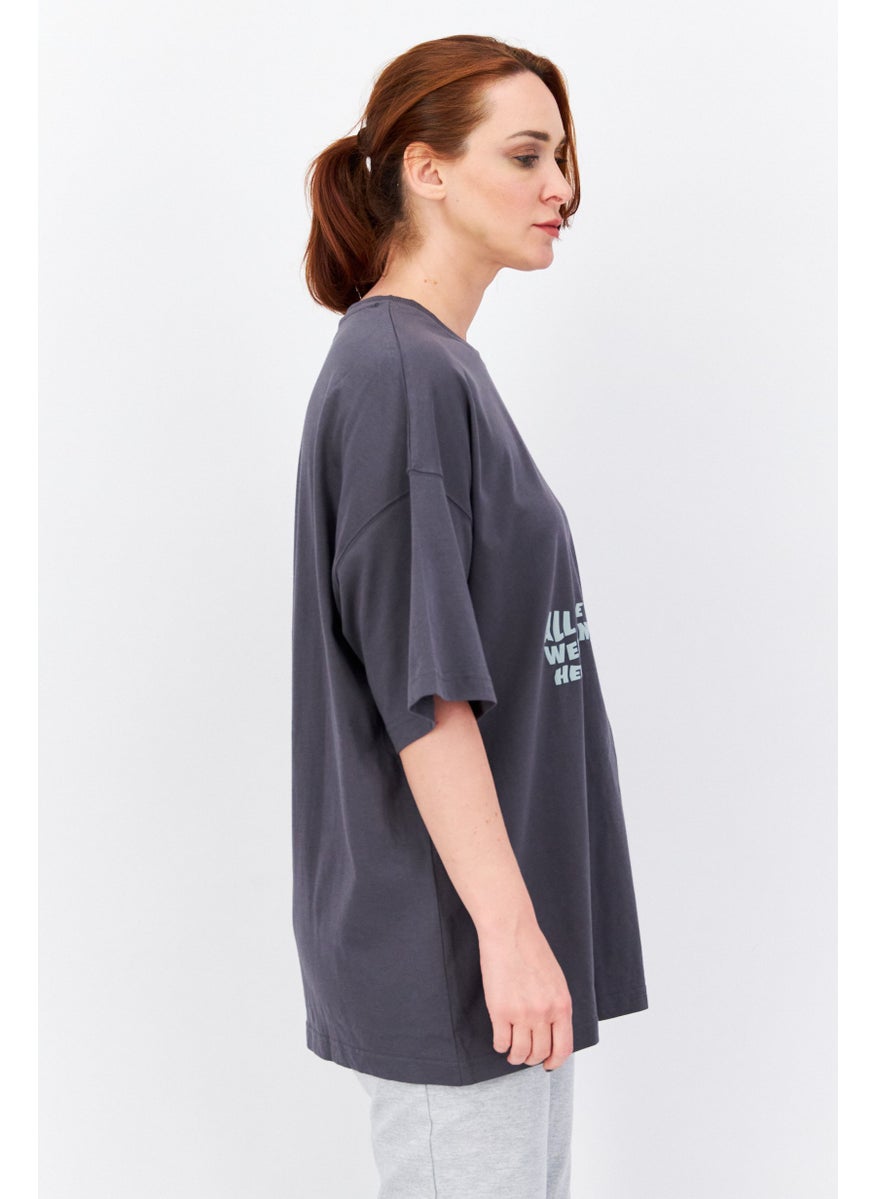Reebok Women Sportswear Fit Embroidered Logo Outdoor T-shirt, Dark Grey  - Image 2