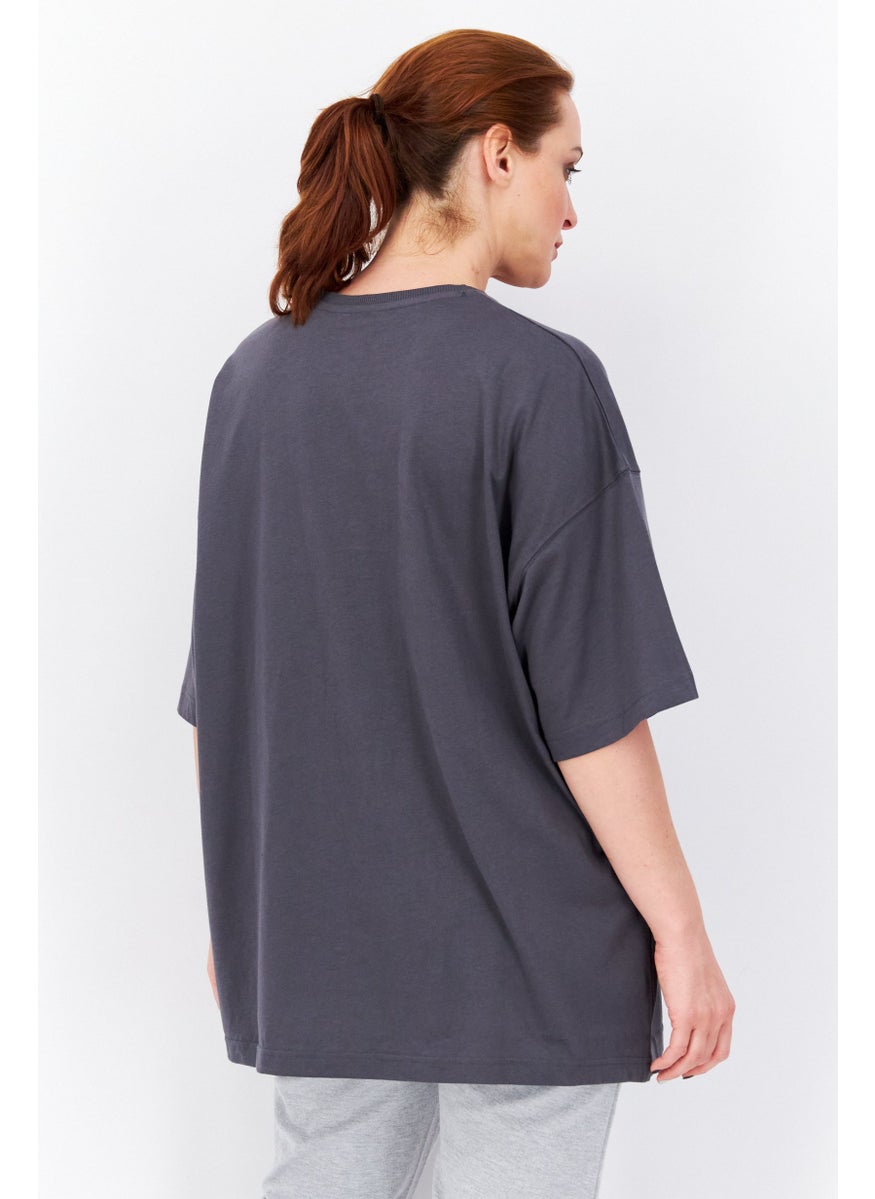 Reebok Women Sportswear Fit Embroidered Logo Outdoor T-shirt, Dark Grey  - Image 3