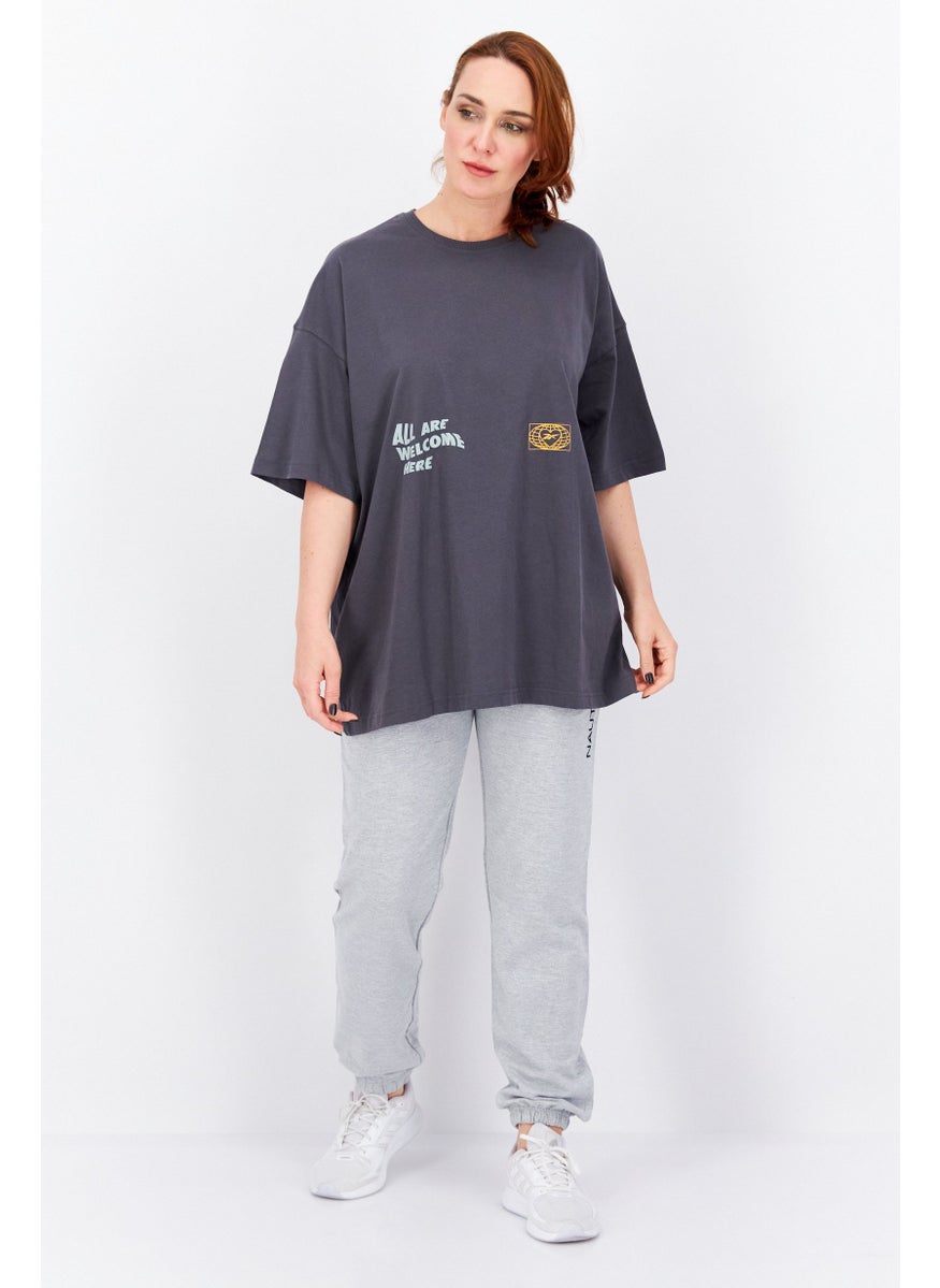 Reebok Women Sportswear Fit Embroidered Logo Outdoor T-shirt, Dark Grey  - Image 4