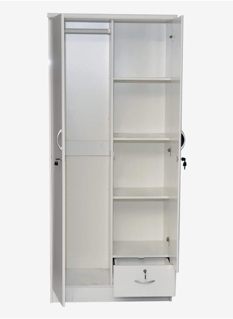 SILA 2 Door Wooden Wardrobe Cabinet Cupboard Engineered Wood With 1 Lockable Drawer Perfect Modern Stylish Heavy Duty  - Image 2