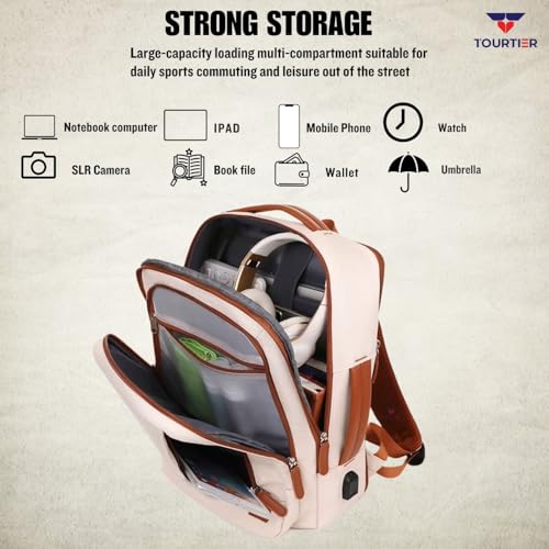 TOURTIER Stylish Laptop Backpack for Men & Women with USB Charging Port, Compatible Laptop 15.5-inch (OFF WHITE) - Image 5