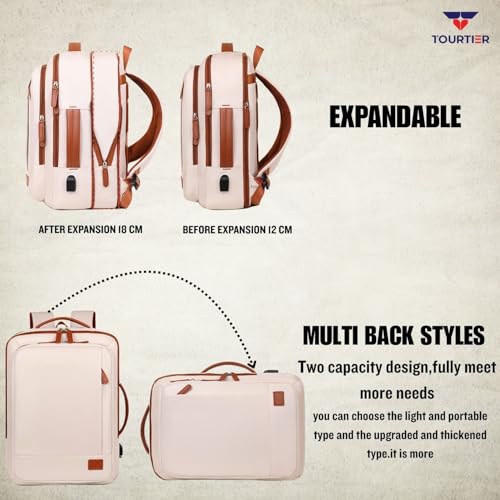 TOURTIER Stylish Laptop Backpack for Men & Women with USB Charging Port, Compatible Laptop 15.5-inch (OFF WHITE) - Image 3