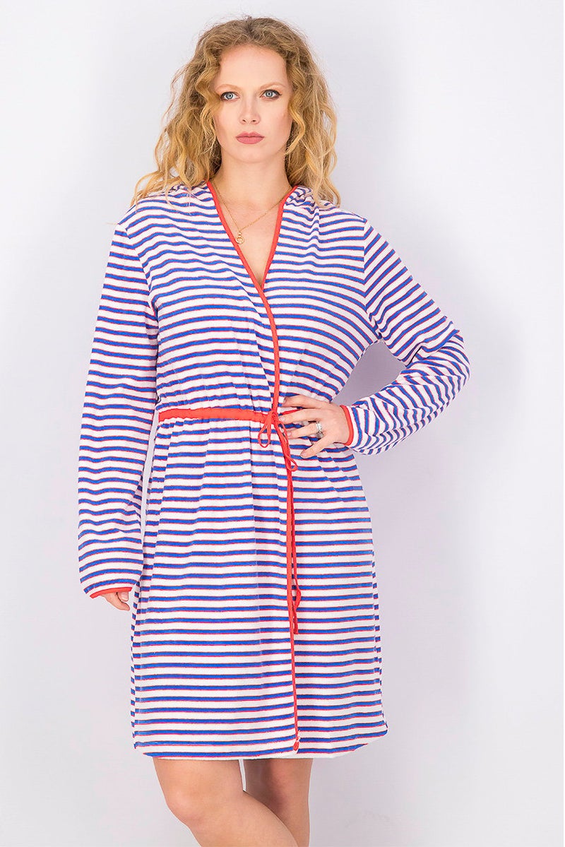 Tchibo Women Stripe Long Sleeve Dressing Gown, White - Image 1