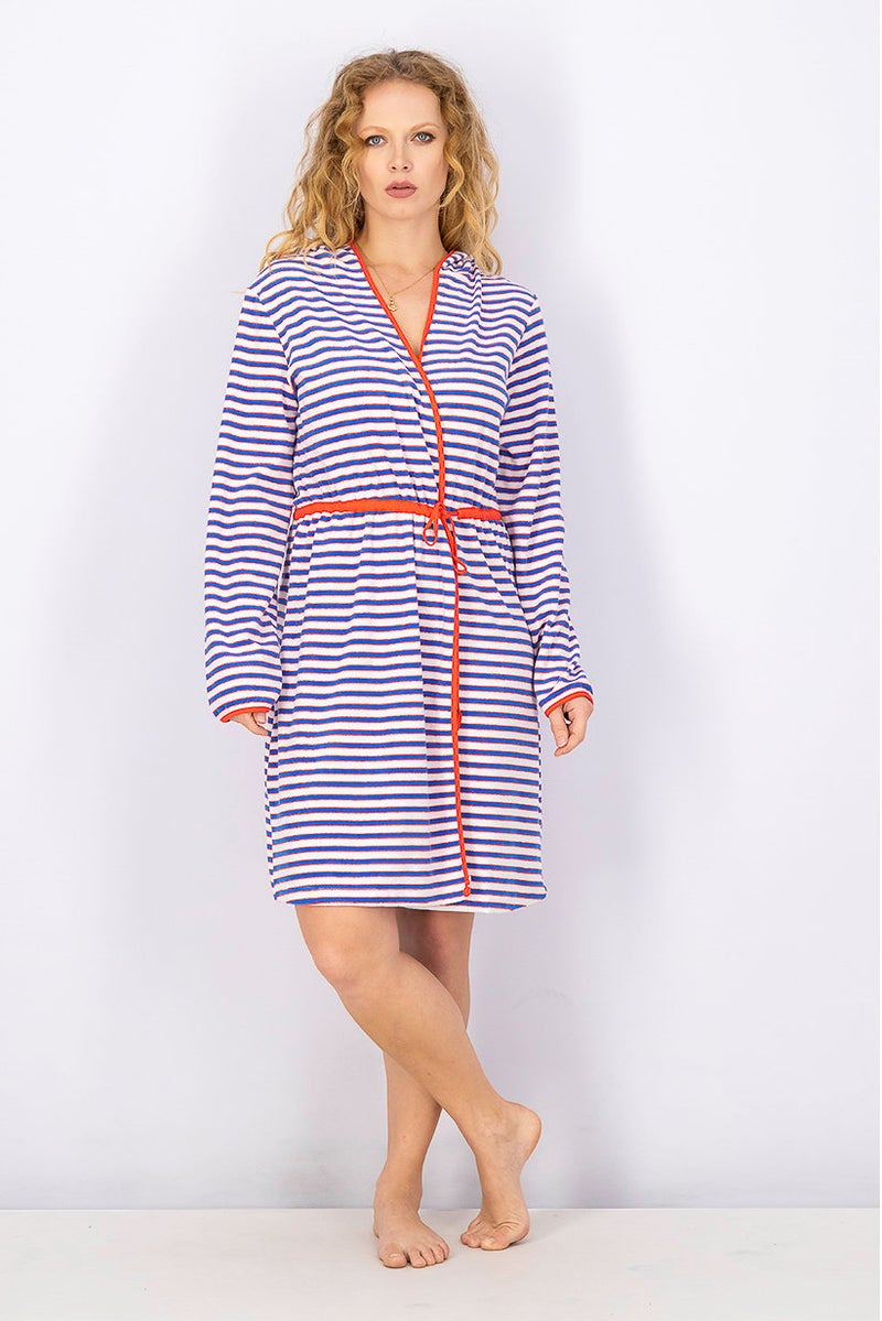 Tchibo Women Stripe Long Sleeve Dressing Gown, White - Image 3