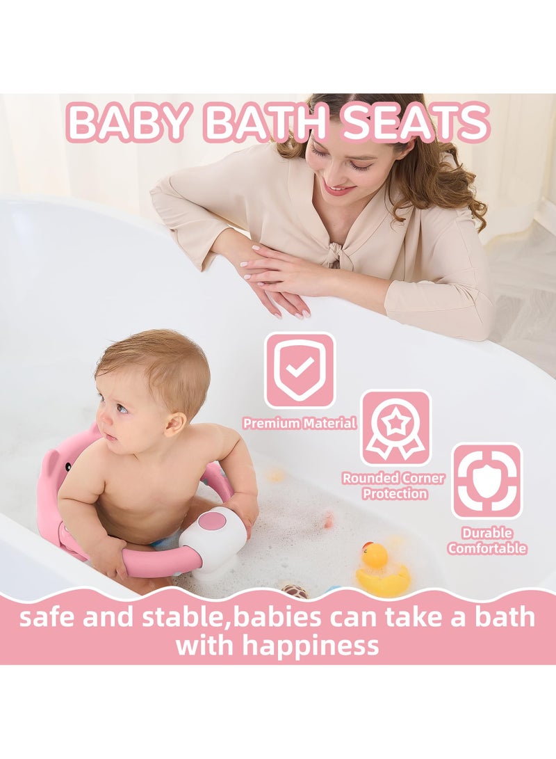 جوبيلين مقعد استحمام للأطفال الرضع 6 أشهر وما فوق، مقعد استحمام للأطفال الصغار مانع للانزلاق، كرسي استحمام آمن للرضع وحديثي الولادة مع 4 أكواب شفط ووسادة ناعمة للاستحمام، وردي - Image 2
