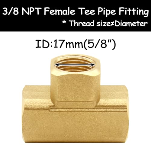 Uenede 2PCS 38 Inch Brass Tee Pipe Fitting 38 NPT Female Thread 3way Adapters for WaterOilGas - Image 3
