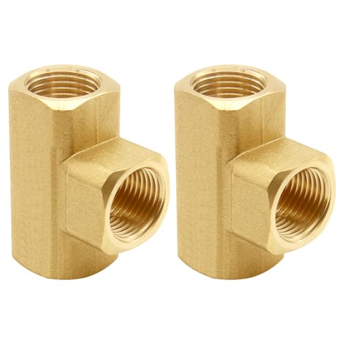 Uenede 2PCS 38 Inch Brass Tee Pipe Fitting 38 NPT Female Thread 3way Adapters for WaterOilGas - Image 1