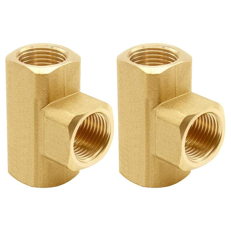 Uenede 2PCS 38 Inch Brass Tee Pipe Fitting 38 NPT Female Thread 3way Adapters for WaterOilGas - Image 2