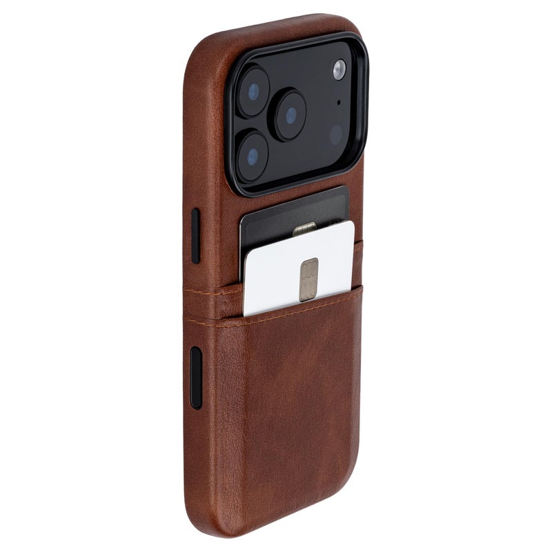 Dockem Card Case for iPhone 17 Pro with Magnetic Mounting Plate Camera Control Button Wallet with 2 Holder Slots M2 Exec Premium Synthetic Leather Brown - Image 2