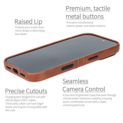 Dockem Card Case for iPhone 17 Pro with Magnetic Mounting Plate Camera Control Button Wallet with 2 Holder Slots M2 Exec Premium Synthetic Leather Brown - Image 3