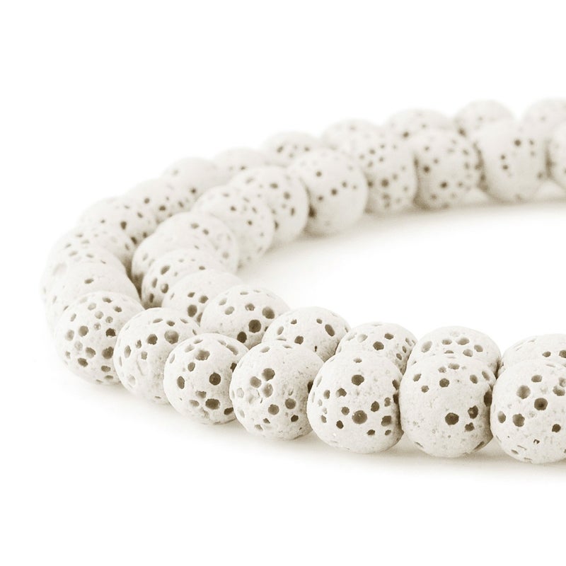 BEADNOVA 8mm Color Lava Beads Natural Crystal Stone Gemstone Round Loose Energy Healing Beads for Jewelry Making 8mm 4850pcs White