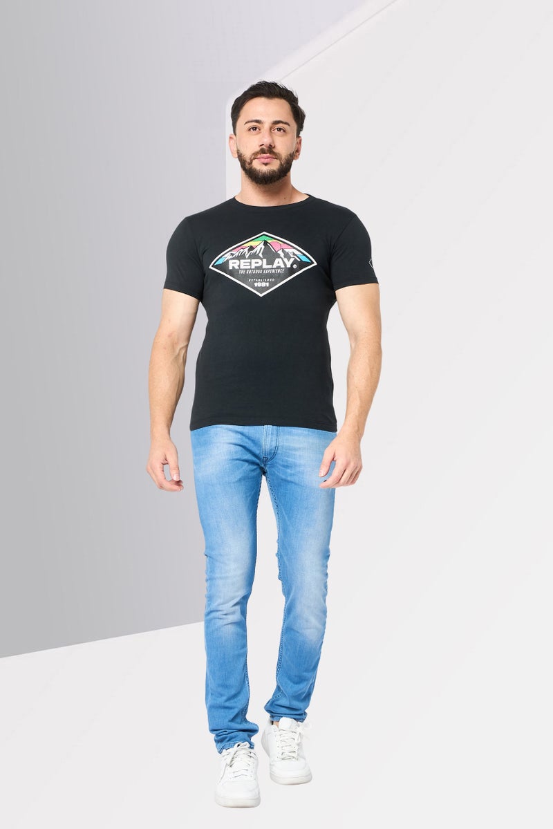 Replay Men Crew Neck Short Sleeves Brand Logo T-Shirt, Black - Image 2