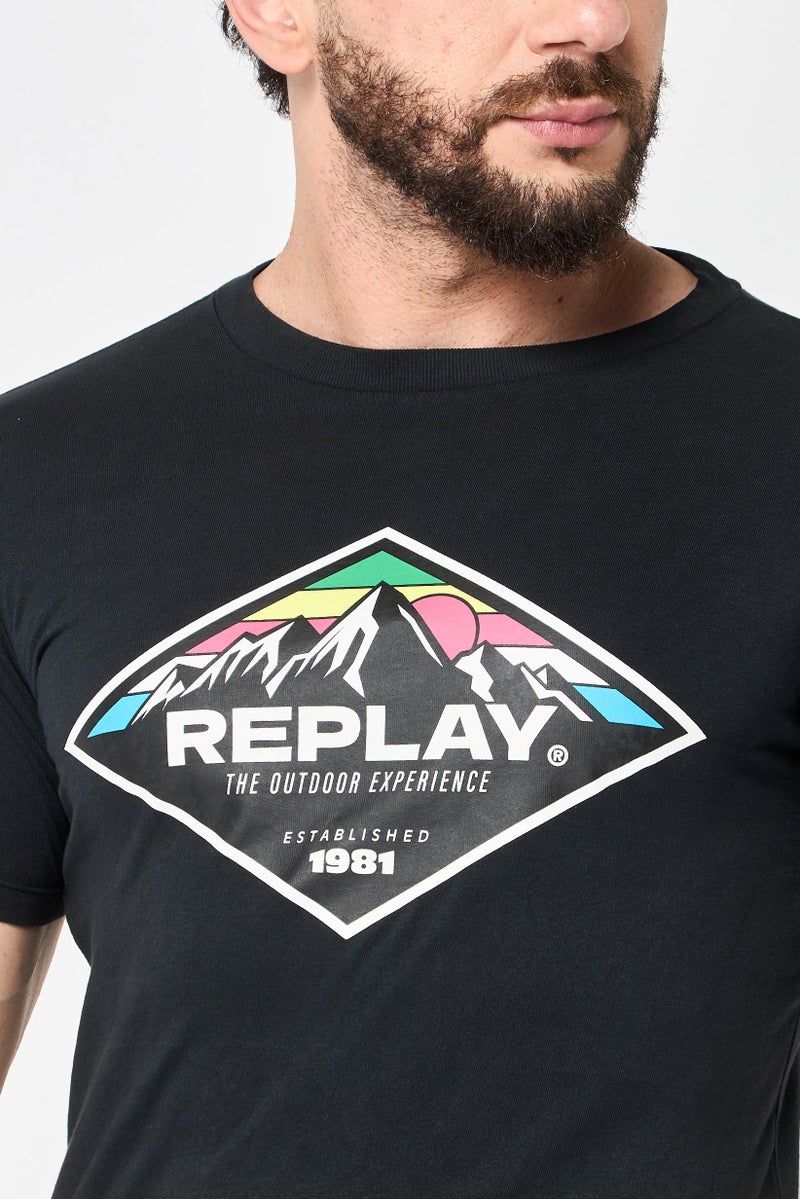 Replay Men Crew Neck Short Sleeves Brand Logo T-Shirt, Black - Image 3