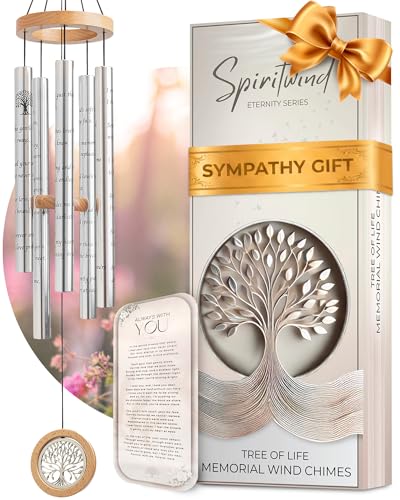 Spiritwind Tree of Life Memorial Wind Chimes for Loss of Loved One Beautifully Packaged Memory Tree Windchimes in Memory of a Loved One Sympathy Wind Chimes with Sympathy Card Floral Keepsake 32 Size - Image 1