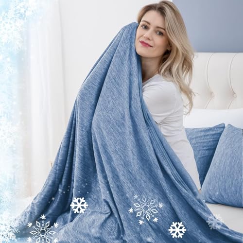CHOSHOME Cooling Blanket for Hot Sleepers Lightweight Summer Cold Thin Blankets for Sleeping Hot Flashes Night Sweats Soft Blanket for Bed Queen Size Blue