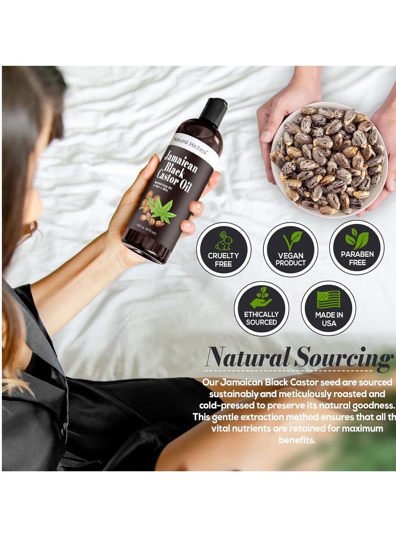 Natural Riches - Natural Riches Jamaican Black Castor Oil Pure Organic Cold Pressed for Hair Growth Skin Care for Dry Skin Conditioning Eyebrows Eyelashes Scalp and Nail Moisturizes & Repairs 16fl.oz. - Image 1
