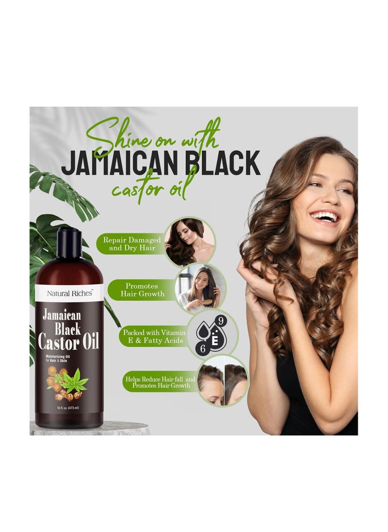 Natural Riches - Natural Riches Jamaican Black Castor Oil Pure Organic Cold Pressed for Hair Growth Skin Care for Dry Skin Conditioning Eyebrows Eyelashes Scalp and Nail Moisturizes & Repairs 16fl.oz. - Image 1