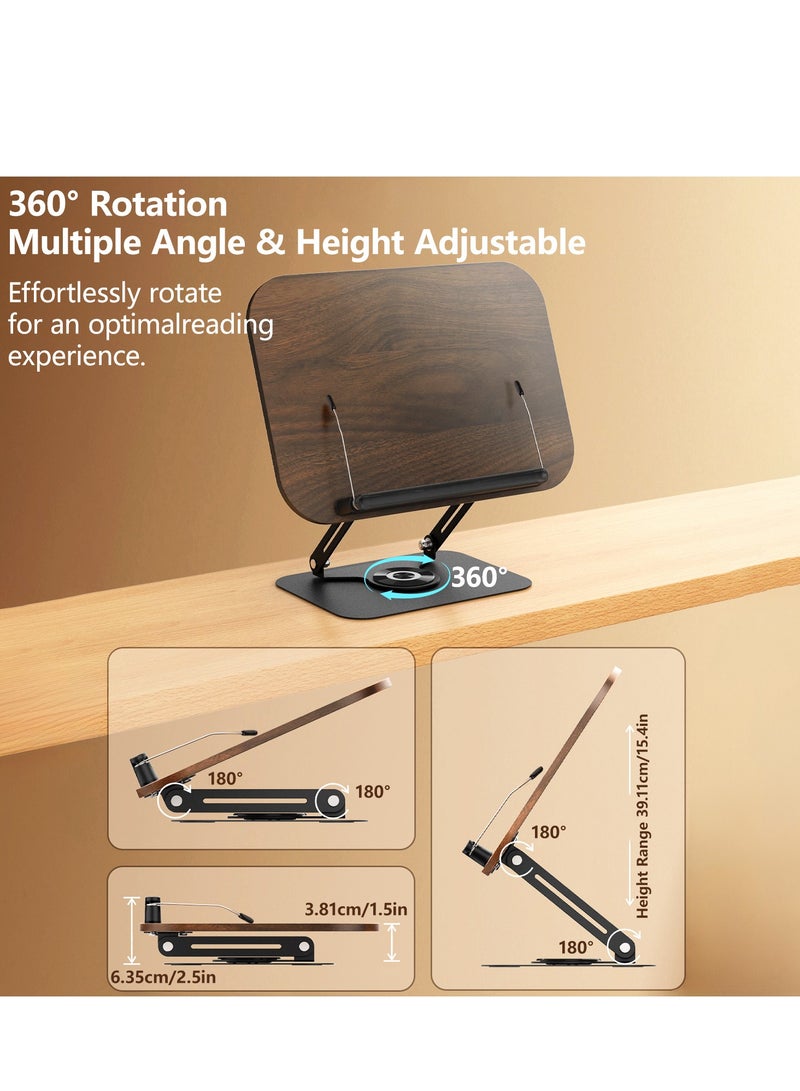 Reading bookshelf, 360° rotating base adjustable bookshelf, foldable design, easy to carry, elasticated clip design, more stable, suitable for office, kitchen, school textbooks, recipes, magazines, sheet music, tablets, laptops. - Image 3