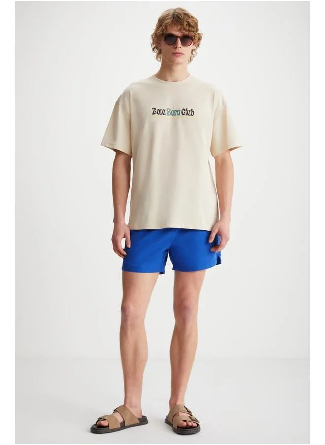 جريميلانج Grimelange Kaisen Men's Cotton Short Sleeve Printed Regular Fit Beige T-Shirt