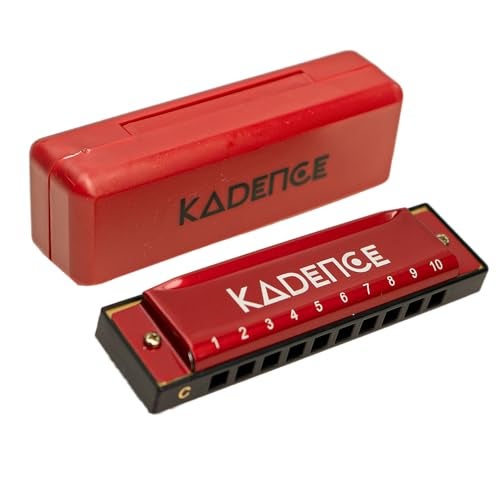 Kadence T104-RD Diatonic Harmonica | Key of C with 10 Holes and 20 Tones | Portable Mouth Organ with Hard Case | Includes Learning Course | Red - Image 1