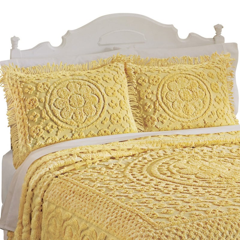 Collections Etc Collections Etc Calista Chenille Floral Design Pillow Sham with Fringe Border 20 W x 26 L Yellow Sham