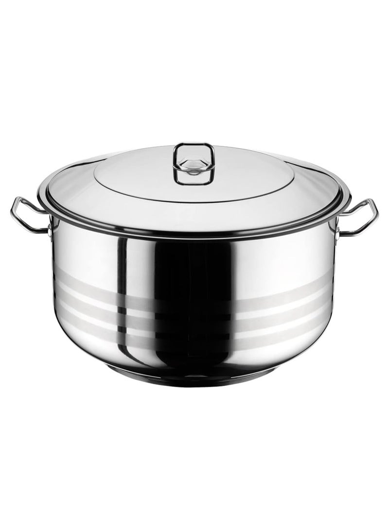 Hascevher 38CM 25L Premium Stainless Steel Cooking Pot Gastro with Matching Steel Lid, Large Capacity Silver Stockpot with Sturdy Metal Handles for Professional Catering and Everyday Kitchen Use - Image 1
