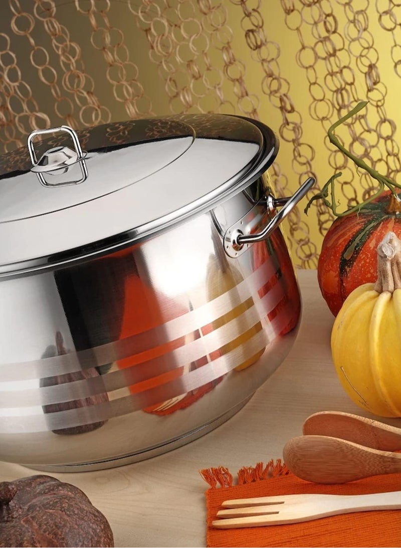 Hascevher 38CM 25L Premium Stainless Steel Cooking Pot Gastro with Matching Steel Lid, Large Capacity Silver Stockpot with Sturdy Metal Handles for Professional Catering and Everyday Kitchen Use - Image 3