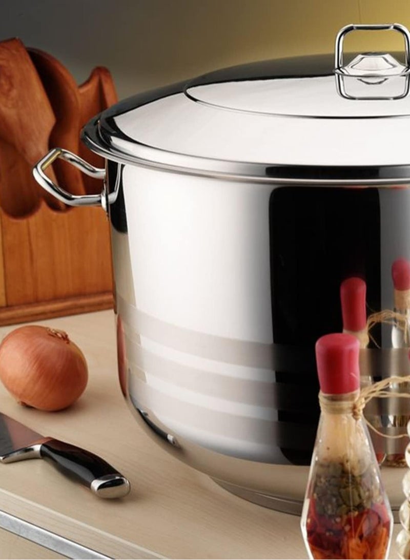 Hascevher 38CM 25L Premium Stainless Steel Cooking Pot Gastro with Matching Steel Lid, Large Capacity Silver Stockpot with Sturdy Metal Handles for Professional Catering and Everyday Kitchen Use - Image 2