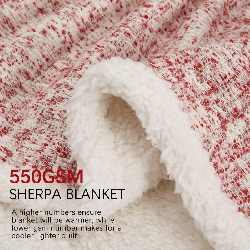 SE SOFTEXLY Sherpa Throw Blanket Soft Blanket with 30% Wool and 70% Cotton for Winter Fuzzy Cozy Thick Blanket Warm Winter Blanket for Couch Bed Sofa (Red  50 "" x 60 "") - Image 4