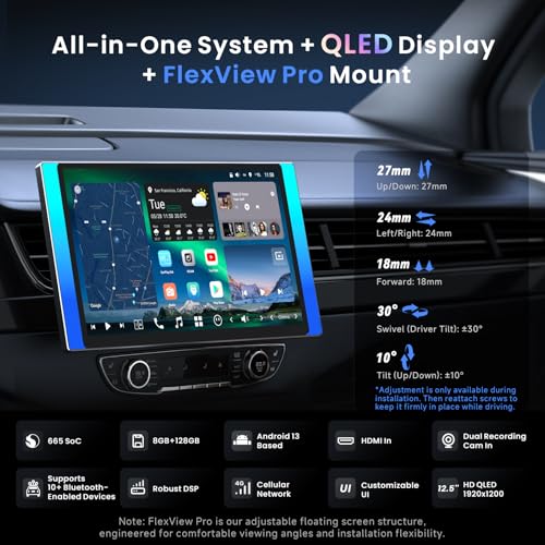 ATOTOZONE X10 12.5" QLED Floating Display Android Car Stereo, Single/Double-DIN, Dual-Cam DVR, AI Vision, Re-Mote LiveView, 7.1.2 Audio, 4V RCA, HDMI in, ADS Protocol, 8G+128G, 4G LTE, Parking Guard - Image 2