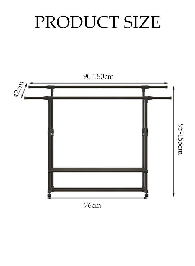 DUNISO Metal Clothes Rack with Double Rods ,Multipurpose Clothes Organizer Stand with Wheels and Shoes Rack,Adjustable Drying rack for Bedroom Balcony (Black) - Image 2