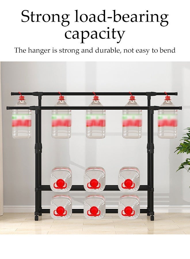 DUNISO Metal Clothes Rack with Double Rods ,Multipurpose Clothes Organizer Stand with Wheels and Shoes Rack,Adjustable Drying rack for Bedroom Balcony (Black) - Image 4