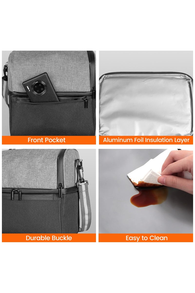 AMINAC Insulated Lunch Bag for Adults, Large Leakproof Tiffin Bag with 2 Compartments and Zipper for Office, Picnic, Beach - Image 3