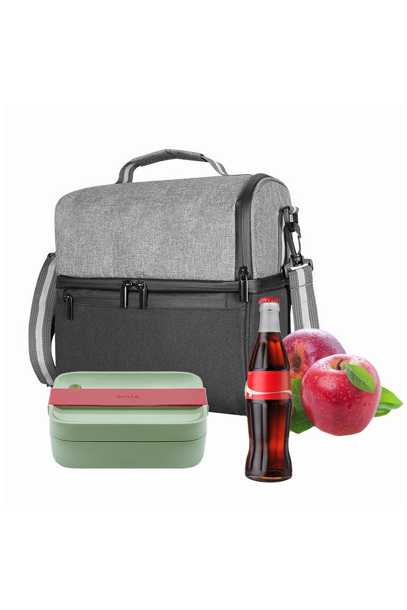 AMINAC Insulated Lunch Bag for Adults, Large Leakproof Tiffin Bag with 2 Compartments and Zipper for Office, Picnic, Beach - Image 1