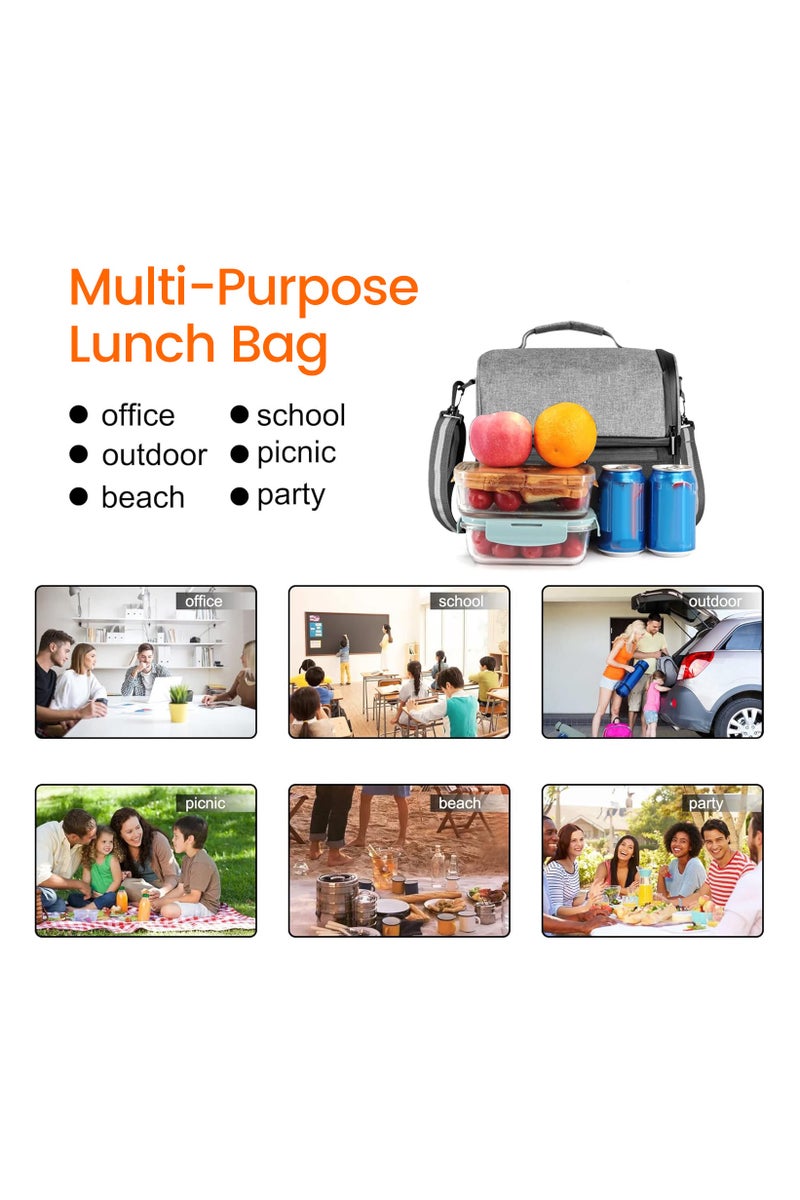 AMINAC Insulated Lunch Bag for Adults, Large Leakproof Tiffin Bag with 2 Compartments and Zipper for Office, Picnic, Beach - Image 4