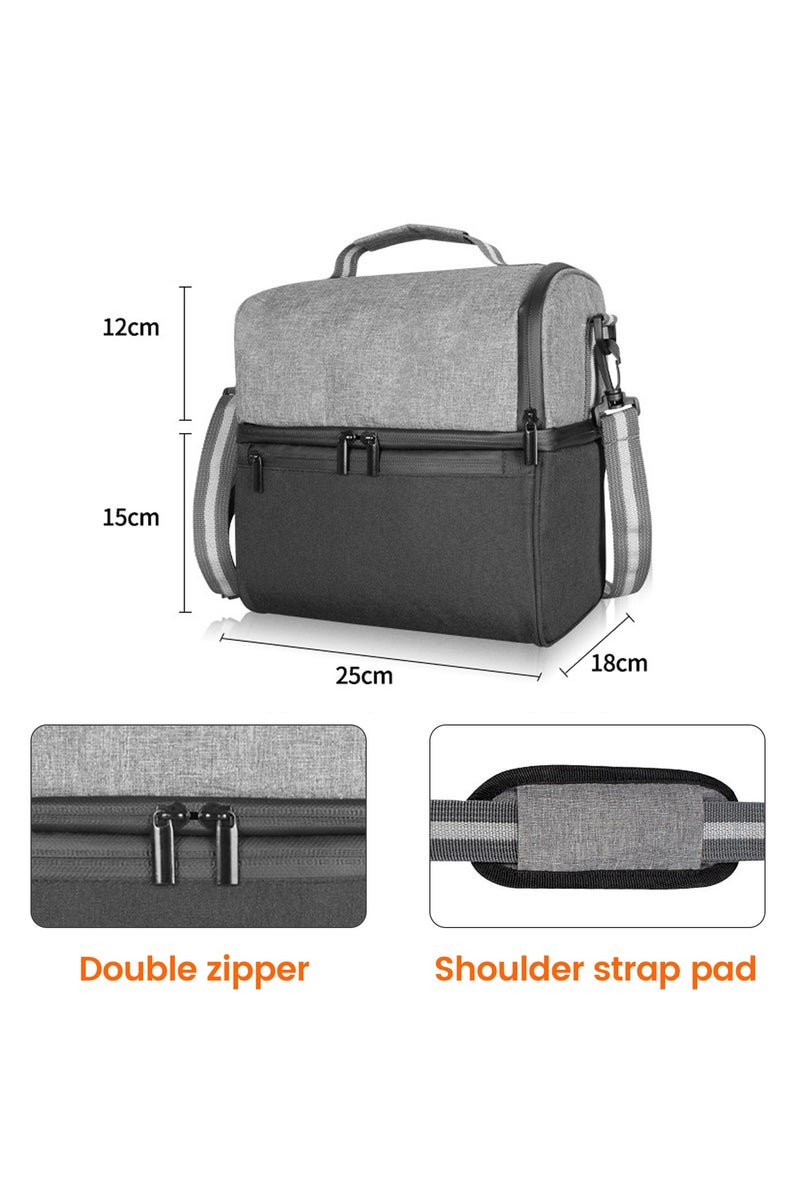 AMINAC Insulated Lunch Bag for Adults, Large Leakproof Tiffin Bag with 2 Compartments and Zipper for Office, Picnic, Beach - Image 2