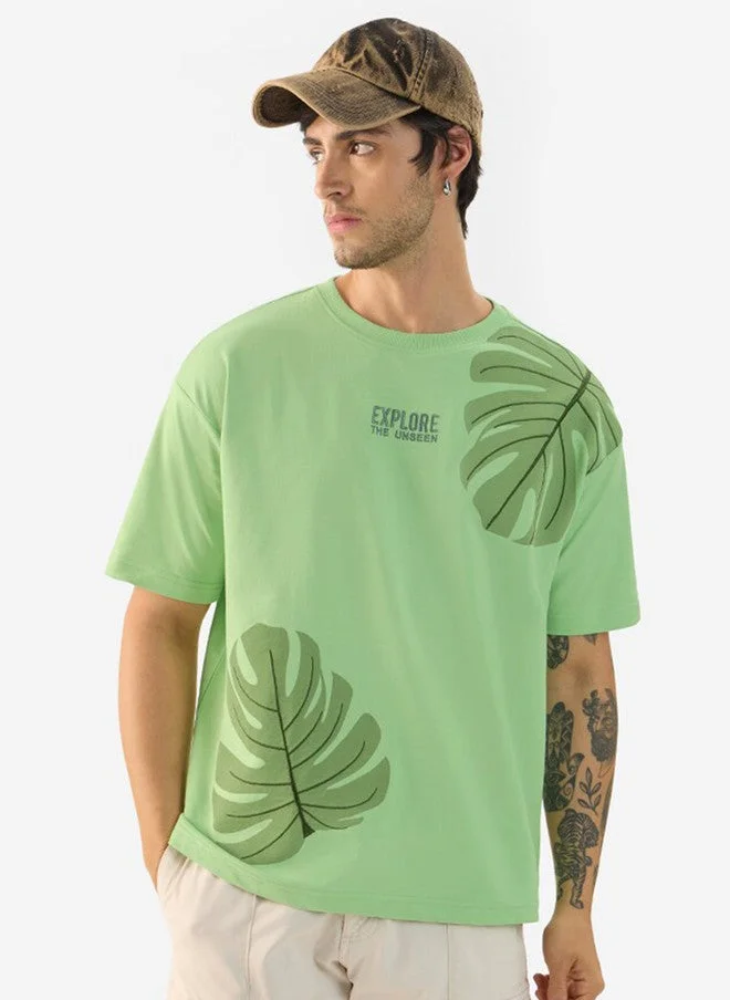 The Souled Store Men Oversized Printed Green T-Shirt
