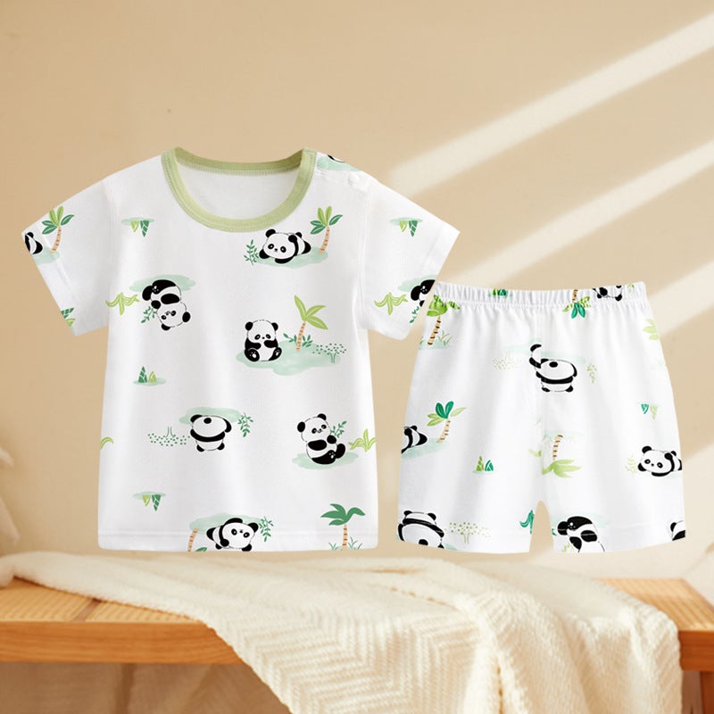 Baby Summer Thin Short-sleeved Shorts suit Pure Cotton Outfit Children''s Underwear Two-piece Pack Men''s and Women''s Baby Summer Clothes - Image 1