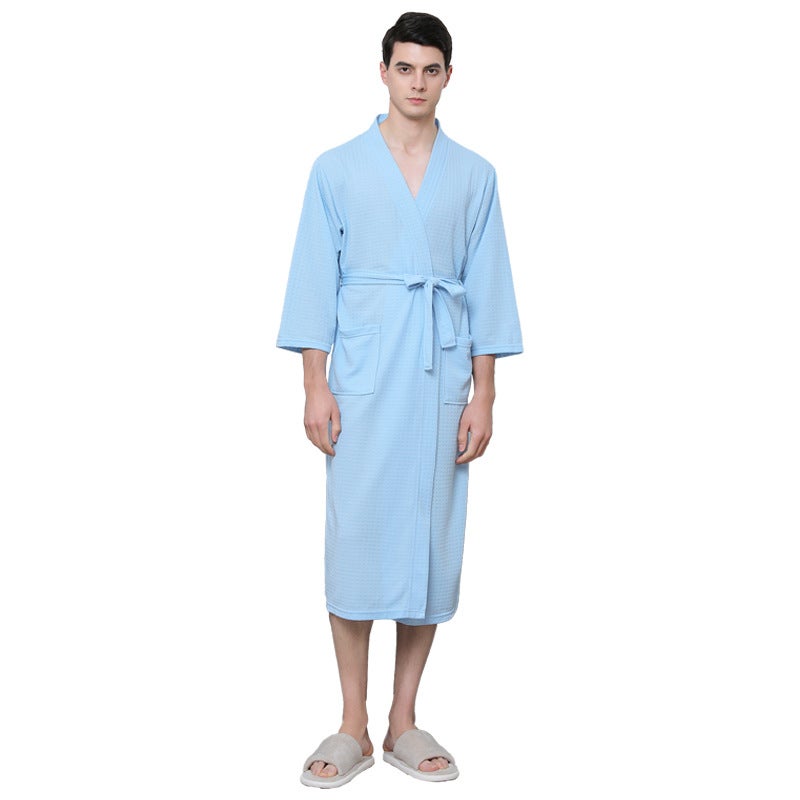 Spring Summer Waffle Weave Bathrobe Kimono sky blue  - Image 1