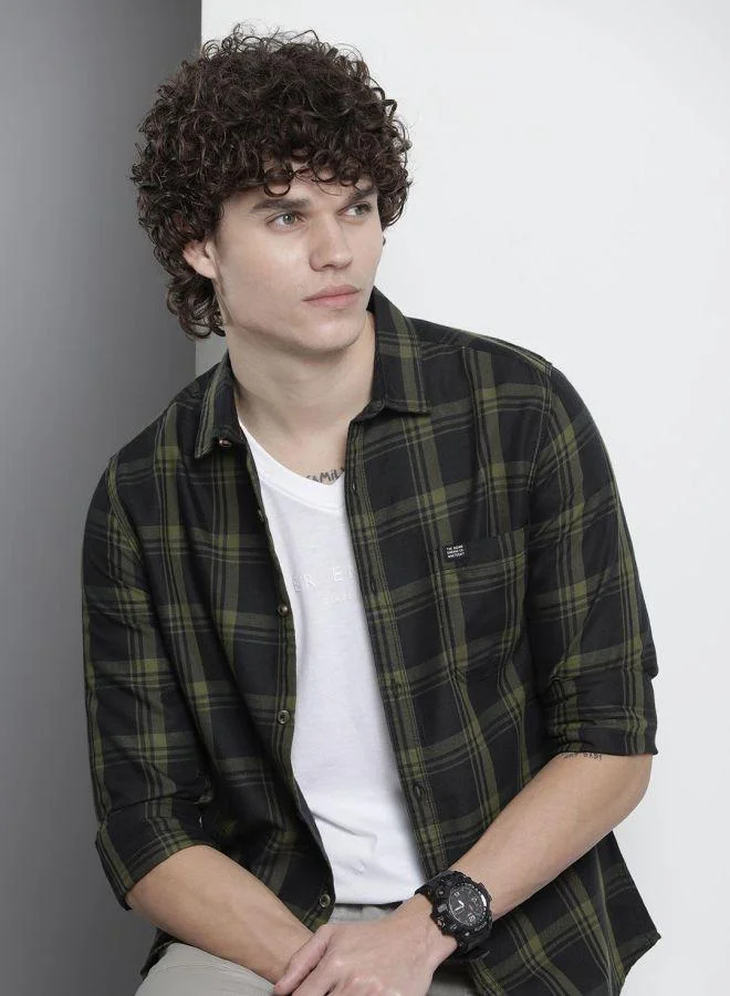 The Indian Garage Co The Indian Garage Co Men Checked Flannel Slim Fit Shirt