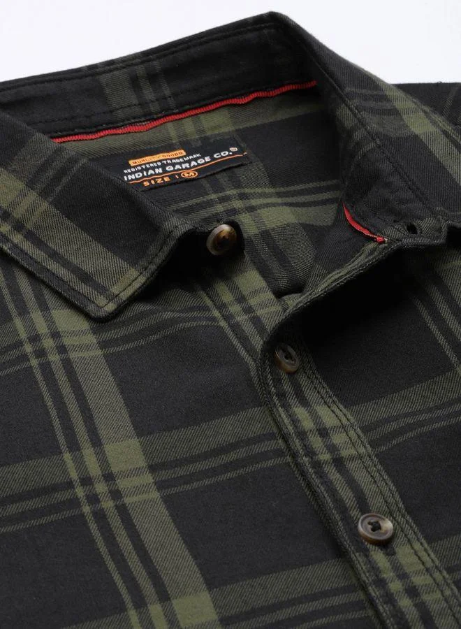 The Indian Garage Co The Indian Garage Co Men Checked Flannel Slim Fit Shirt