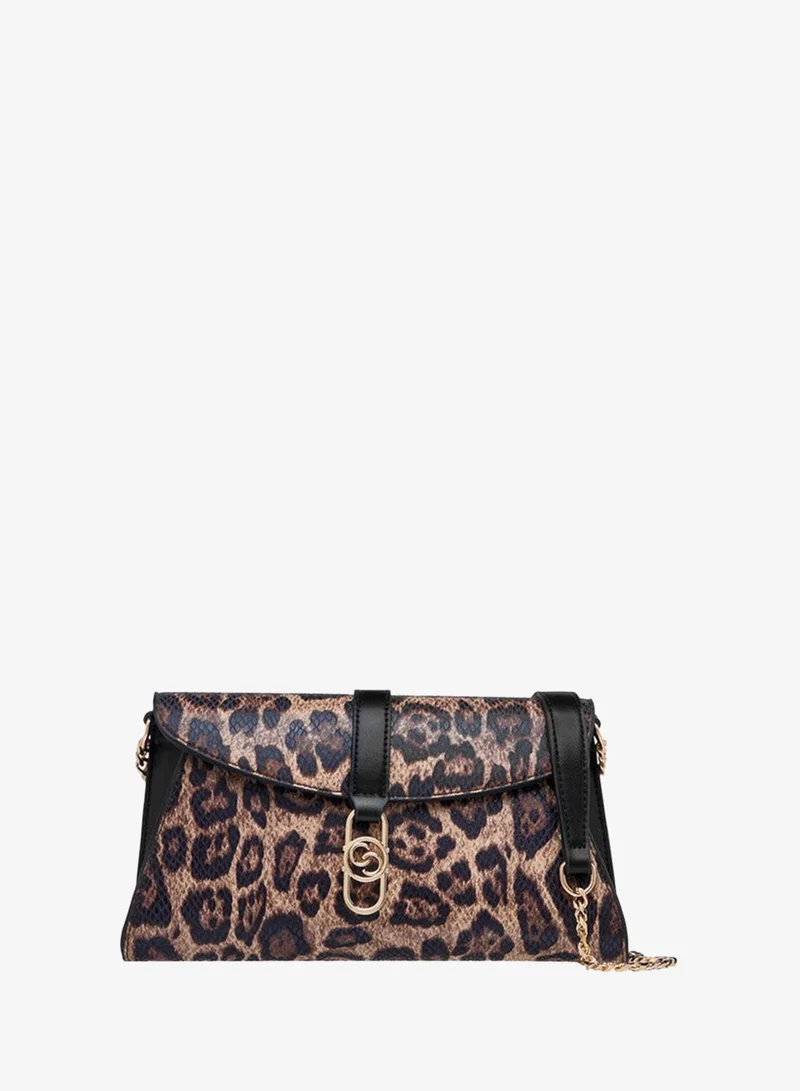 Celeste Animal Print Crossbody Bag with Chain Strap and Flap Closure