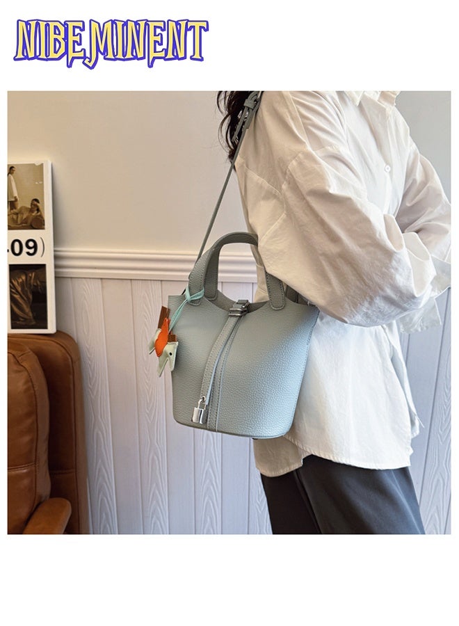 NIBEMINENT Patchwork Pendant Decor Simple Design Satchel Bag Classic Popular Lychee Pattern Bucket Tote Include Pony Pendant and Wallet - Image 4