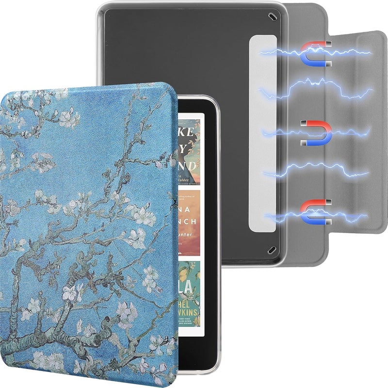 SESENSE Detachable Magnetic Case for 7'' Kindle Paperwhite 12th Gen 2024 and Kindle Colorsoft Signature Edition, Slim PU Shell Cover Case with Auto Wake/Sleep, Apricot Blossom - Image 1