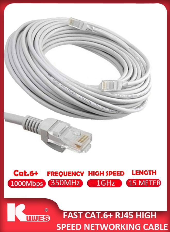 Kuwes 1GHZ Fast Cat. 6 Plus RJ45 Ultra High Speed LAN Network Cable With Heavy Duty Gold Plated Connectors Waterproof And Durable (15 Meter) - Image 1